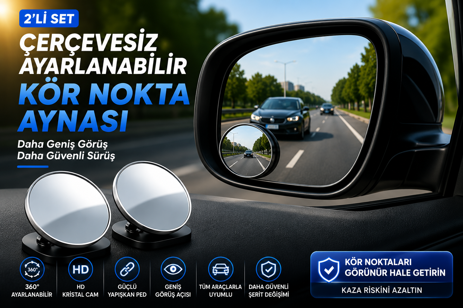 Çerçevesiz 360° Ayarlanabilir Kör Nokta Aynası (2'li Set)