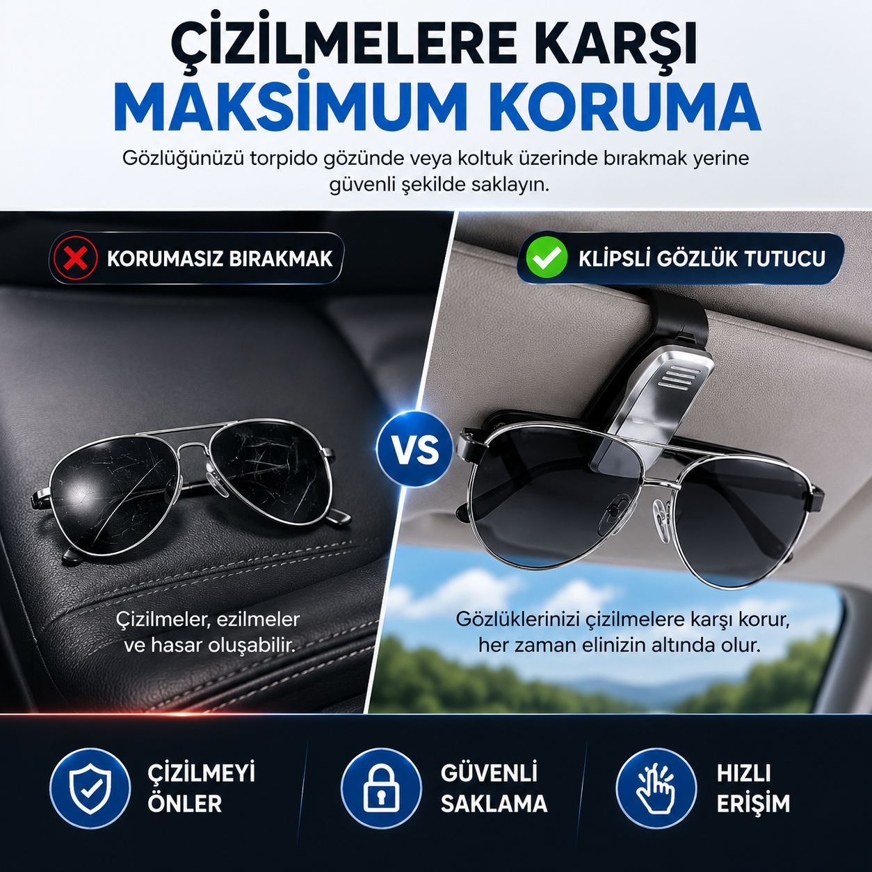Araç İçi Güneşlik Klipsli Gözlük Tutucu - Görsel 3
