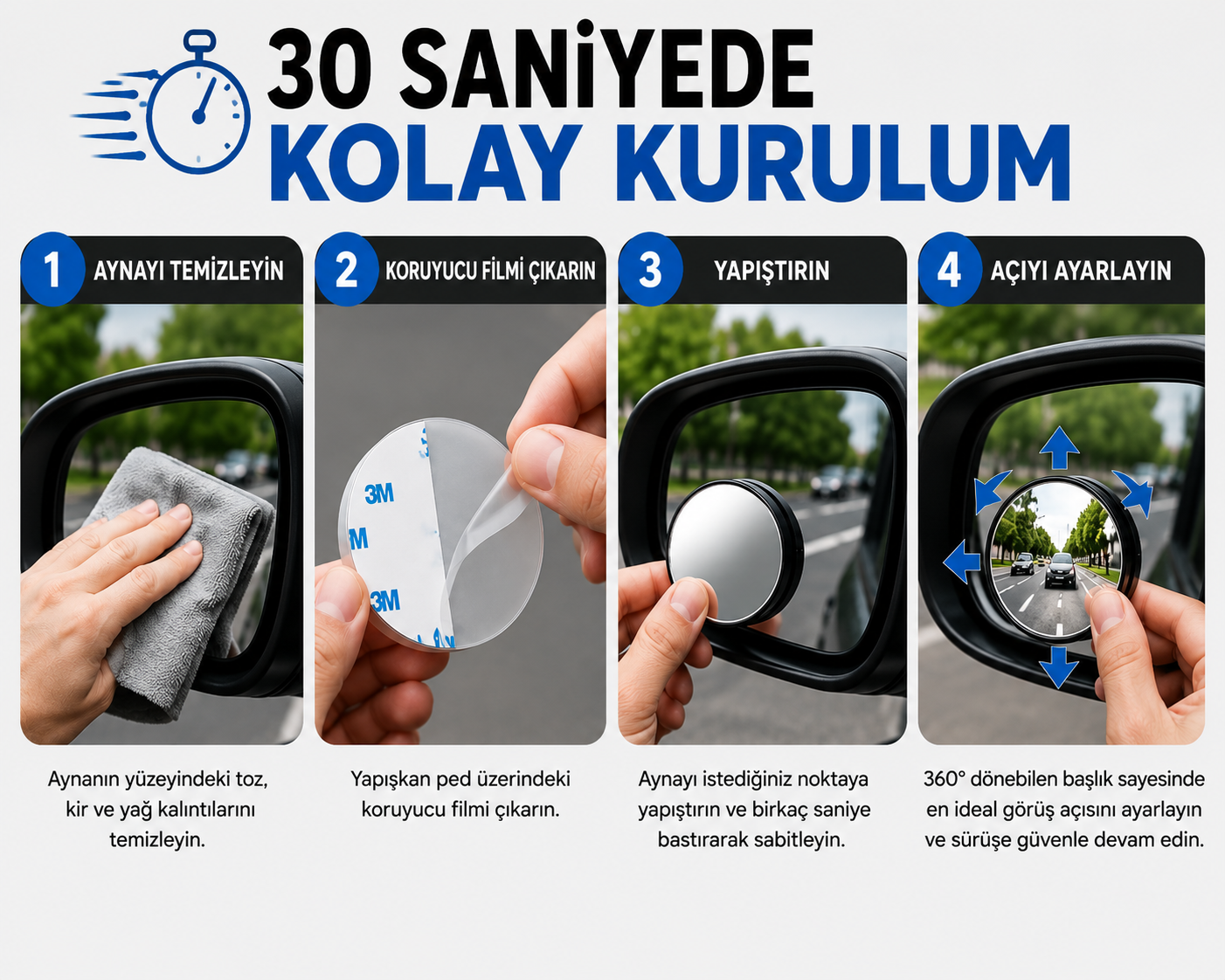 Çerçevesiz 360° Ayarlanabilir Kör Nokta Aynası (2'li Set) - Görsel 2