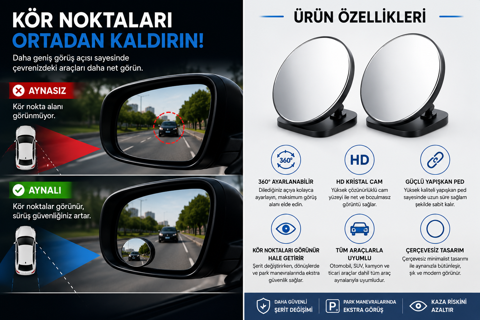 Çerçevesiz 360° Ayarlanabilir Kör Nokta Aynası (2'li Set) - Görsel 4