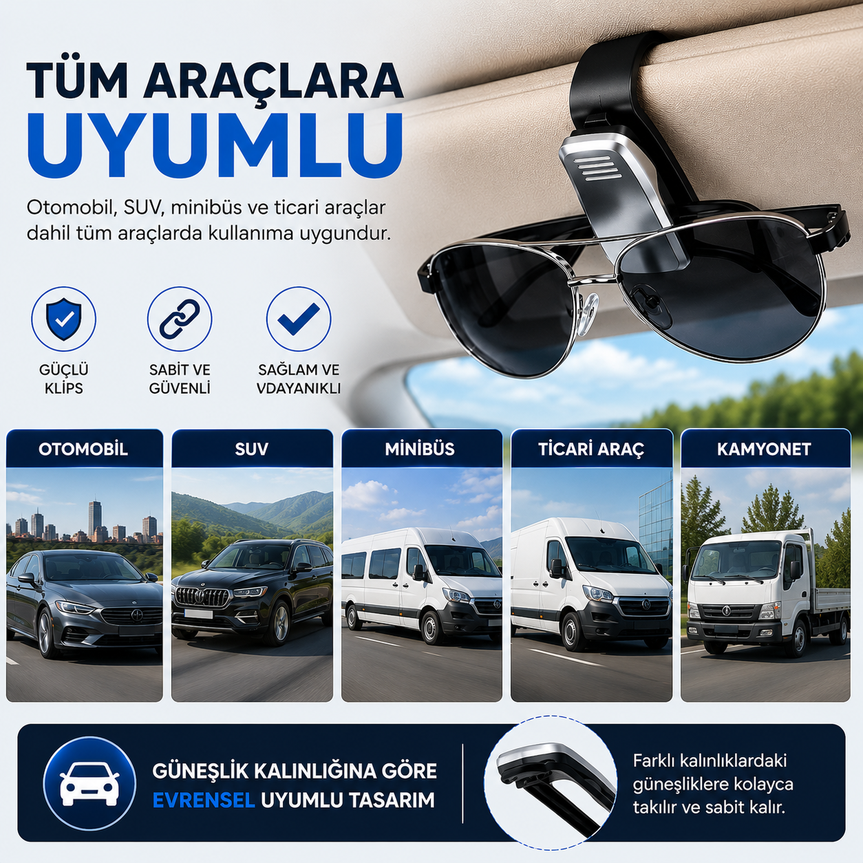 Araç İçi Güneşlik Klipsli Gözlük Tutucu - Görsel 2